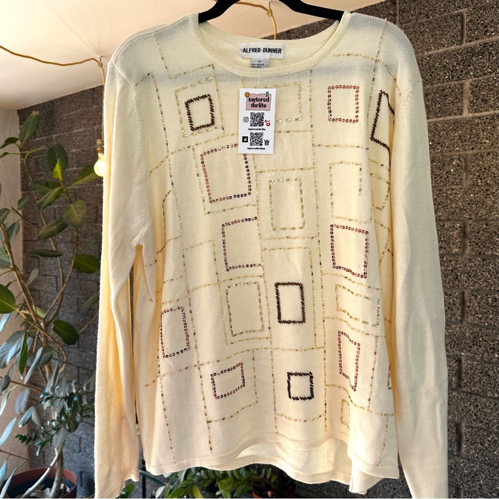 Cream Vintage Alfred Dunner Sequin Sweater